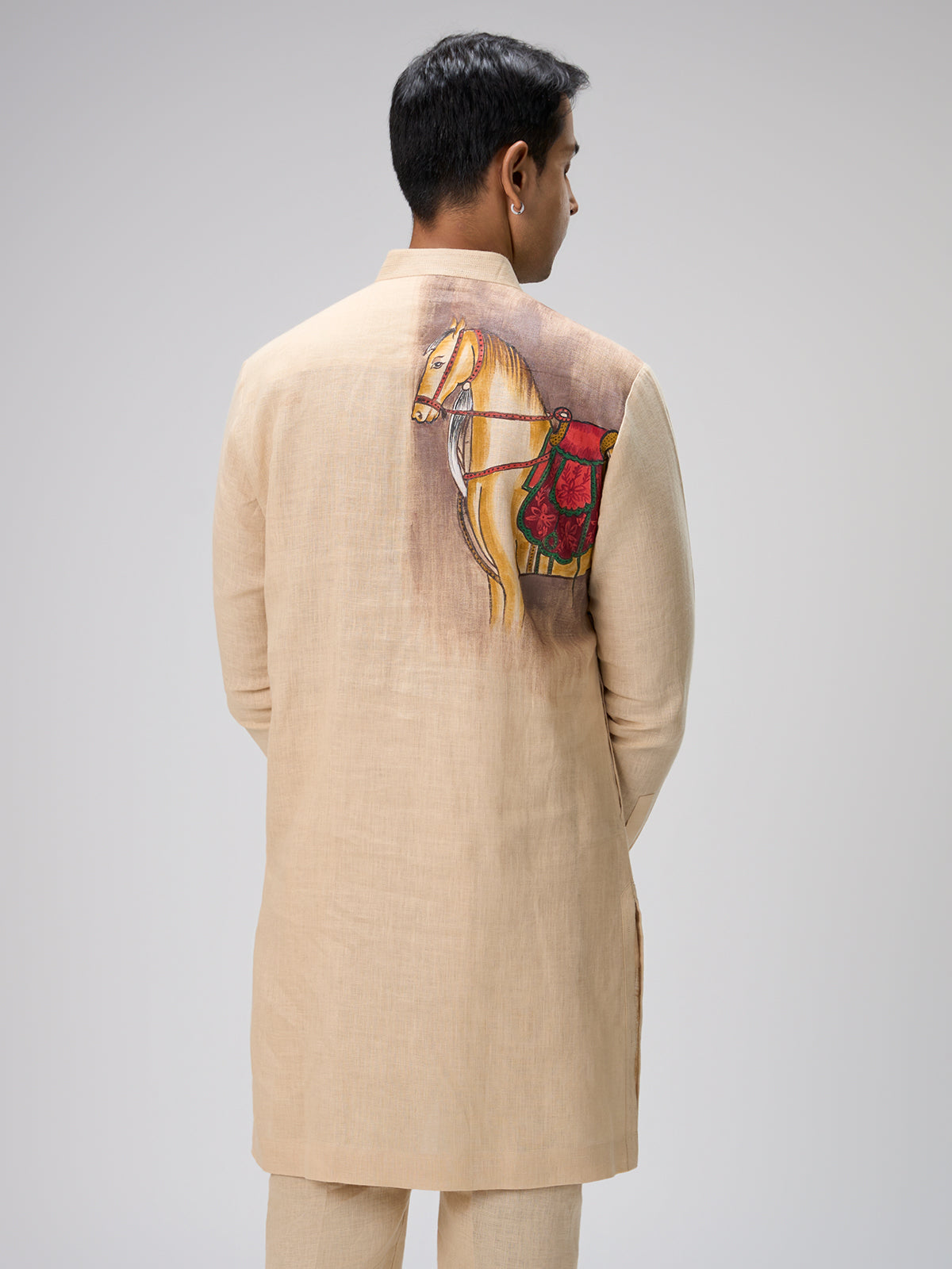 Beige horse art kurta pajama men