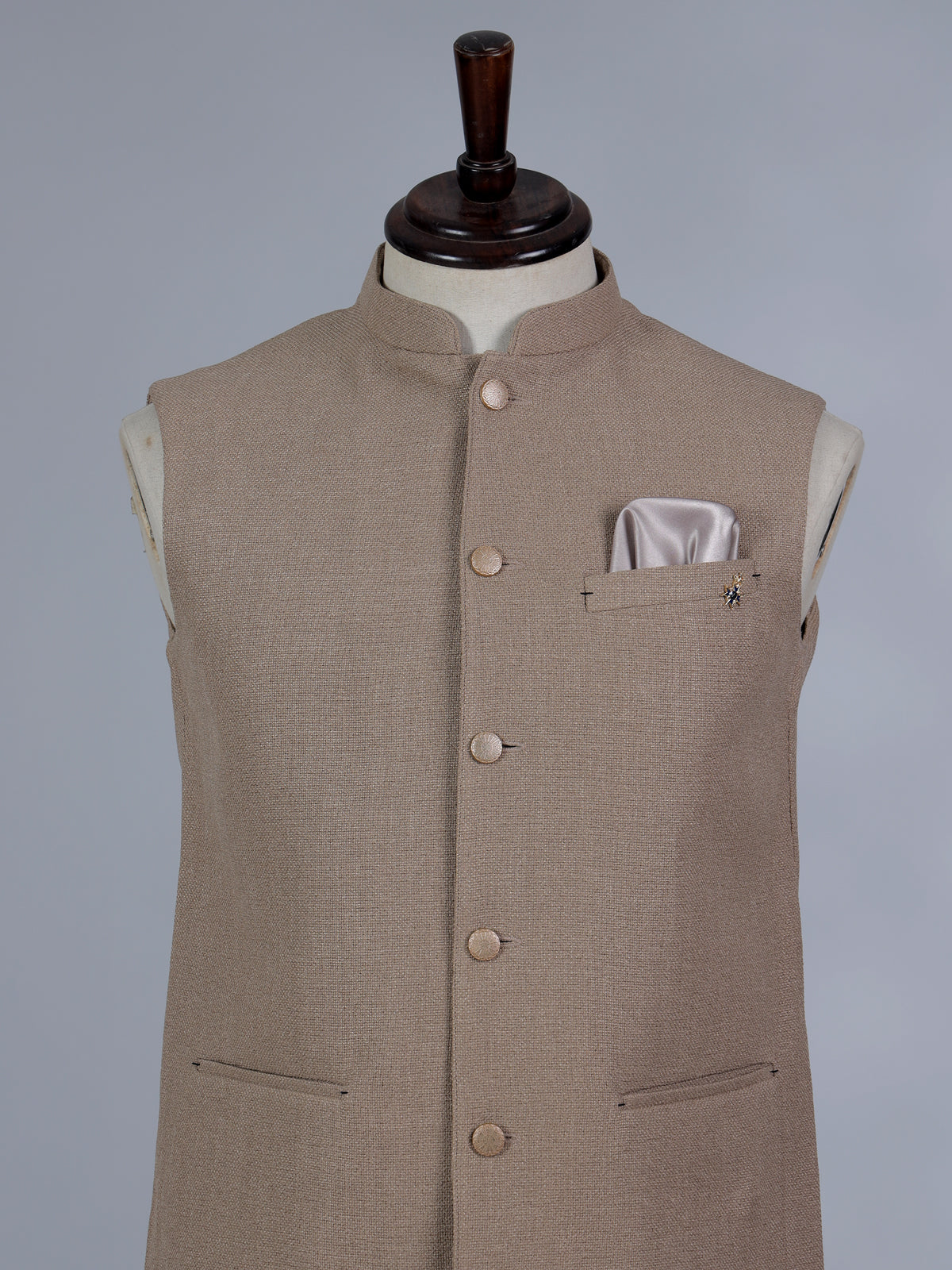 Beige plain cotton silk waistcoat