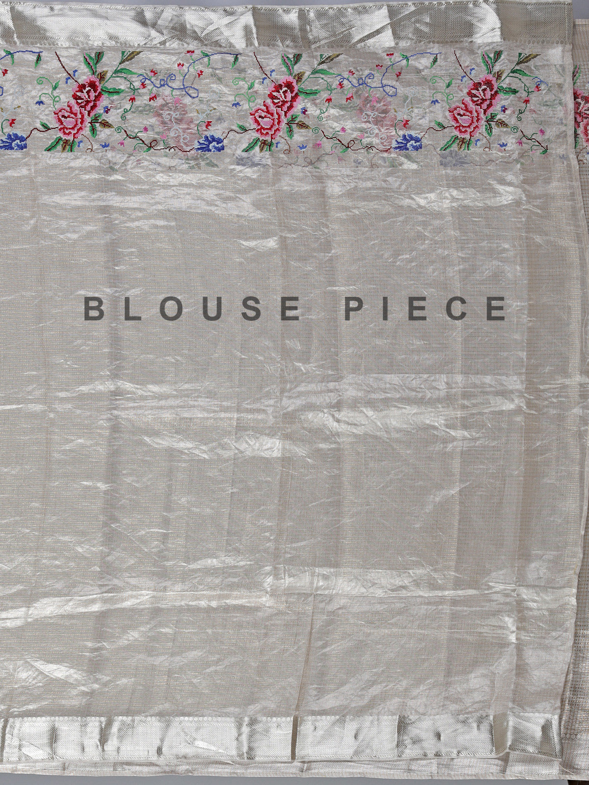 Beige tissue silk saree with thread and zari work
