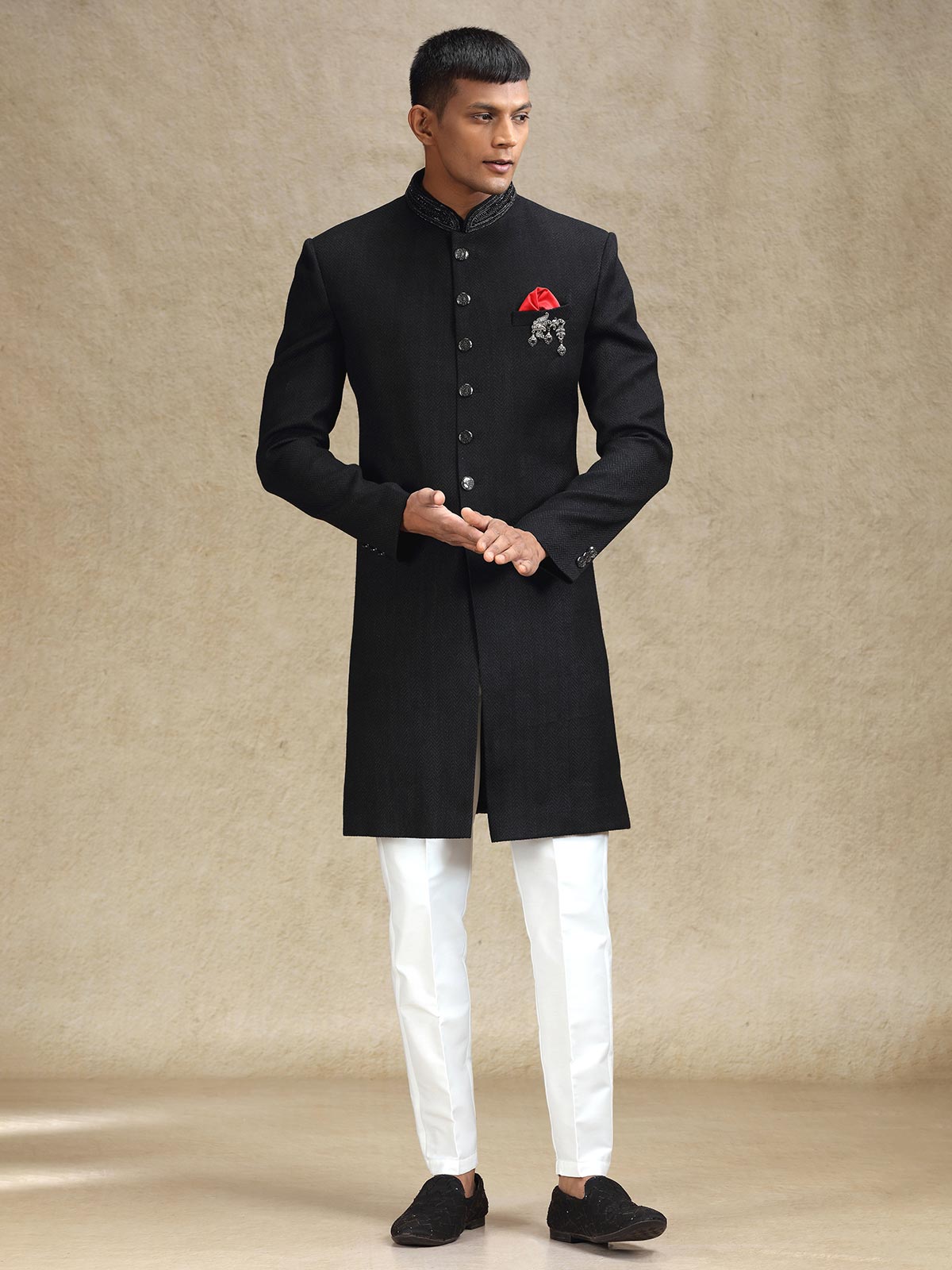 Black all time classy indo western in jute fabric