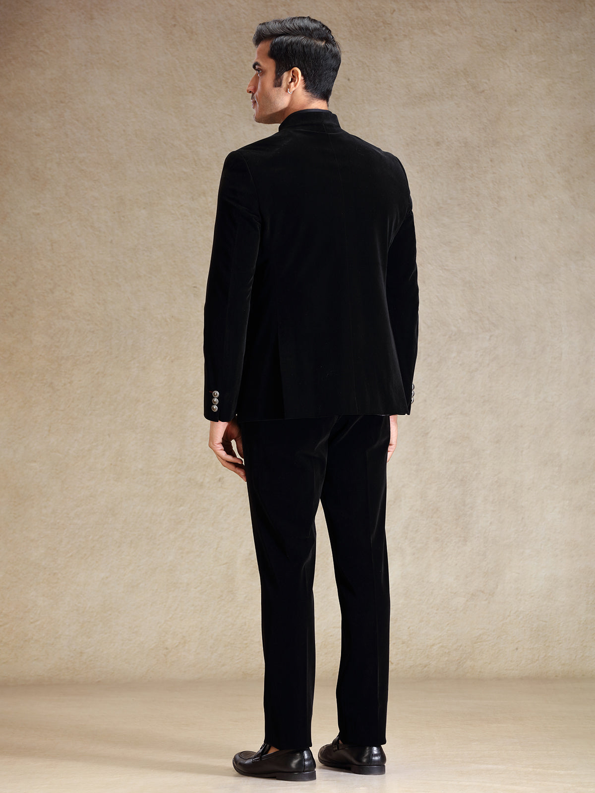 Black classic velvet weaved bandh gala suit