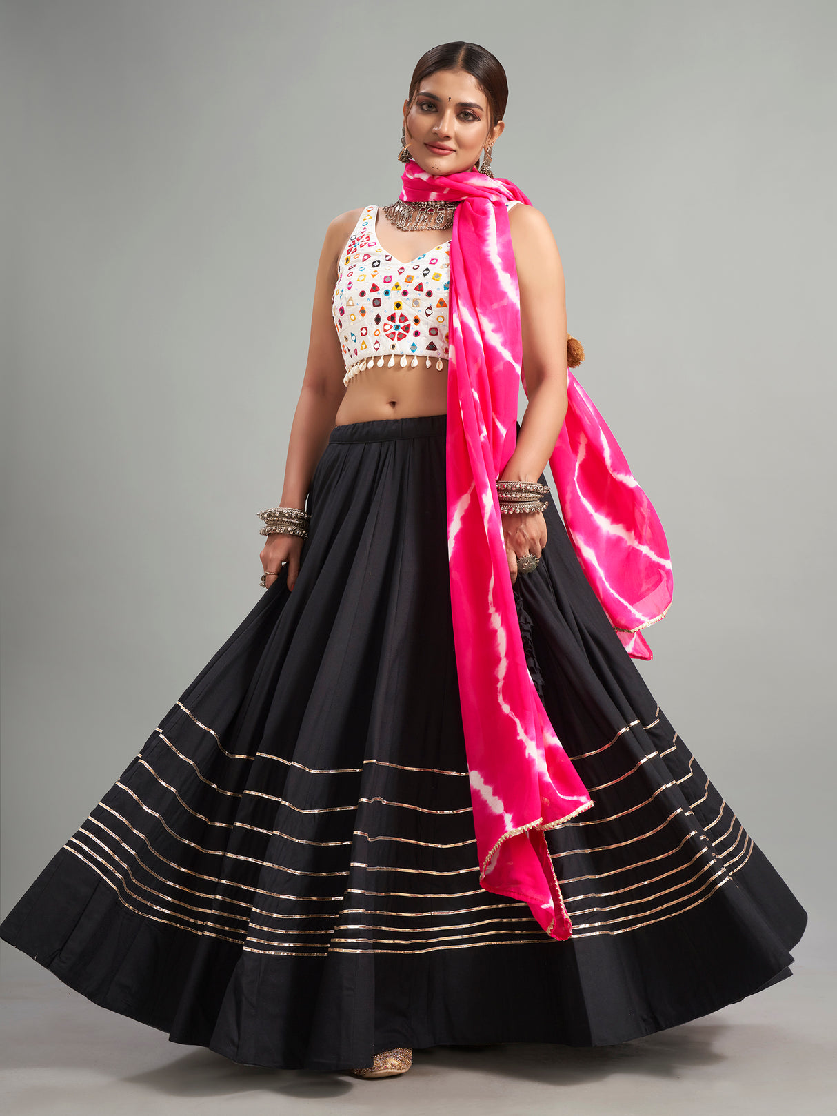Black cotton silk chaniya choli for navratri