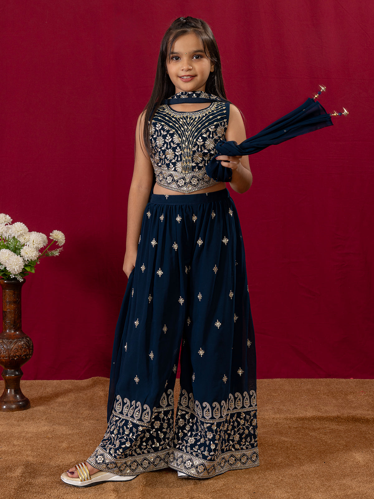 Black festive wear palazzo suit in soft georgette