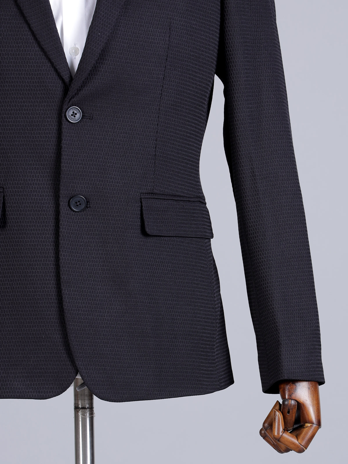 Black imported terry rayon notch lapel blazer