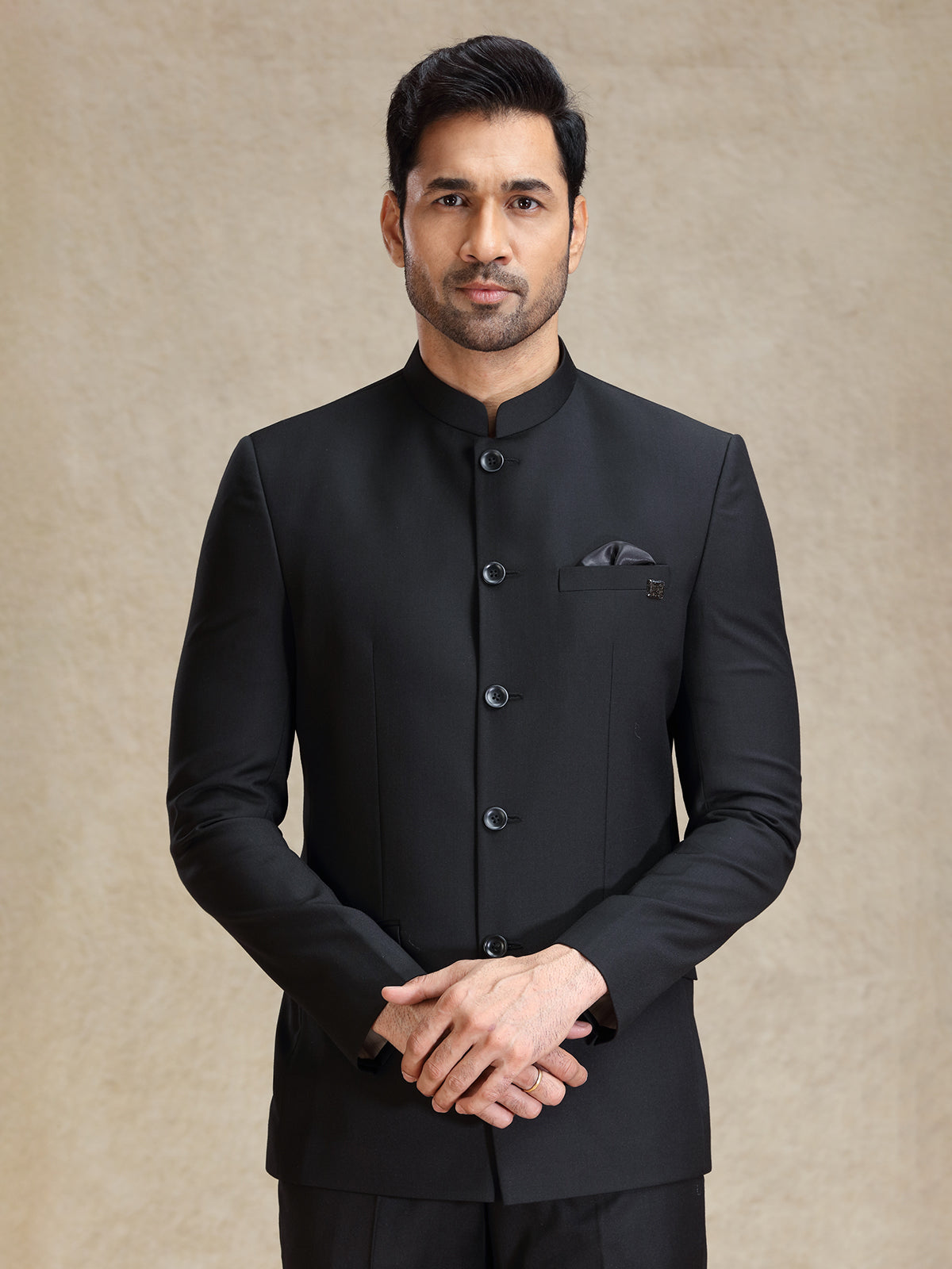 Black jodhpuri suit in soft terry rayon