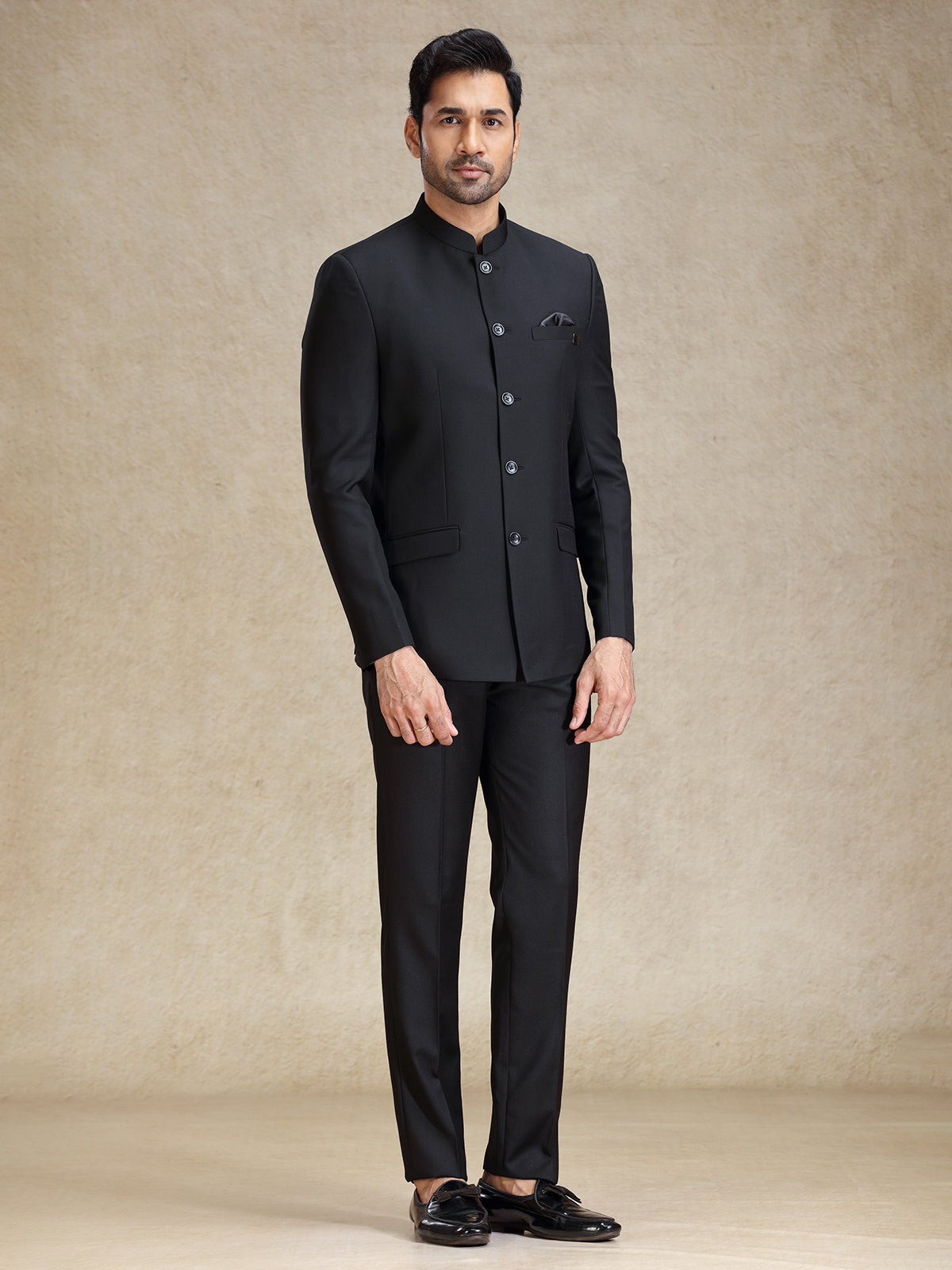 Black jodhpuri suit in soft terry rayon