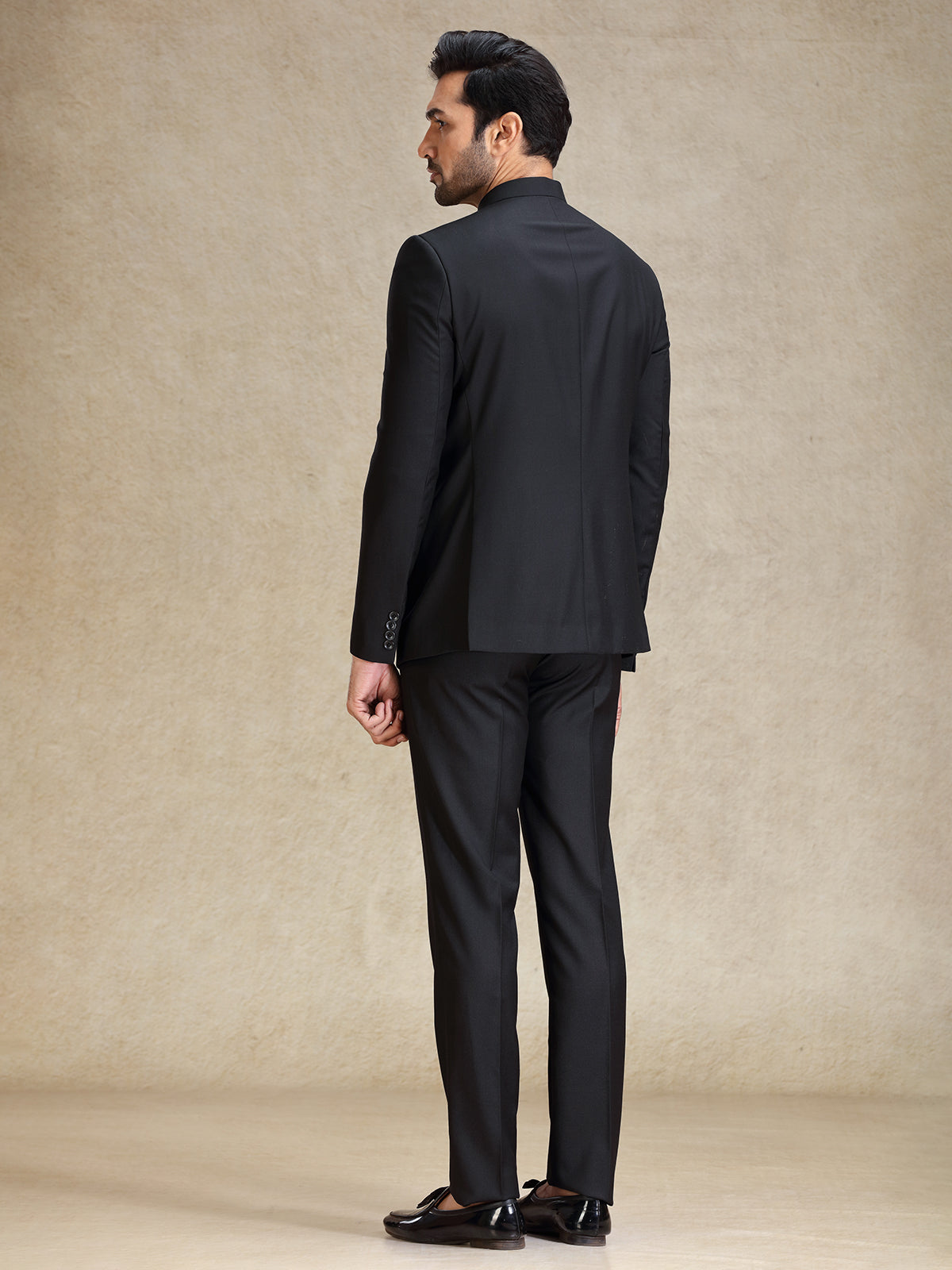 Black jodhpuri suit in soft terry rayon