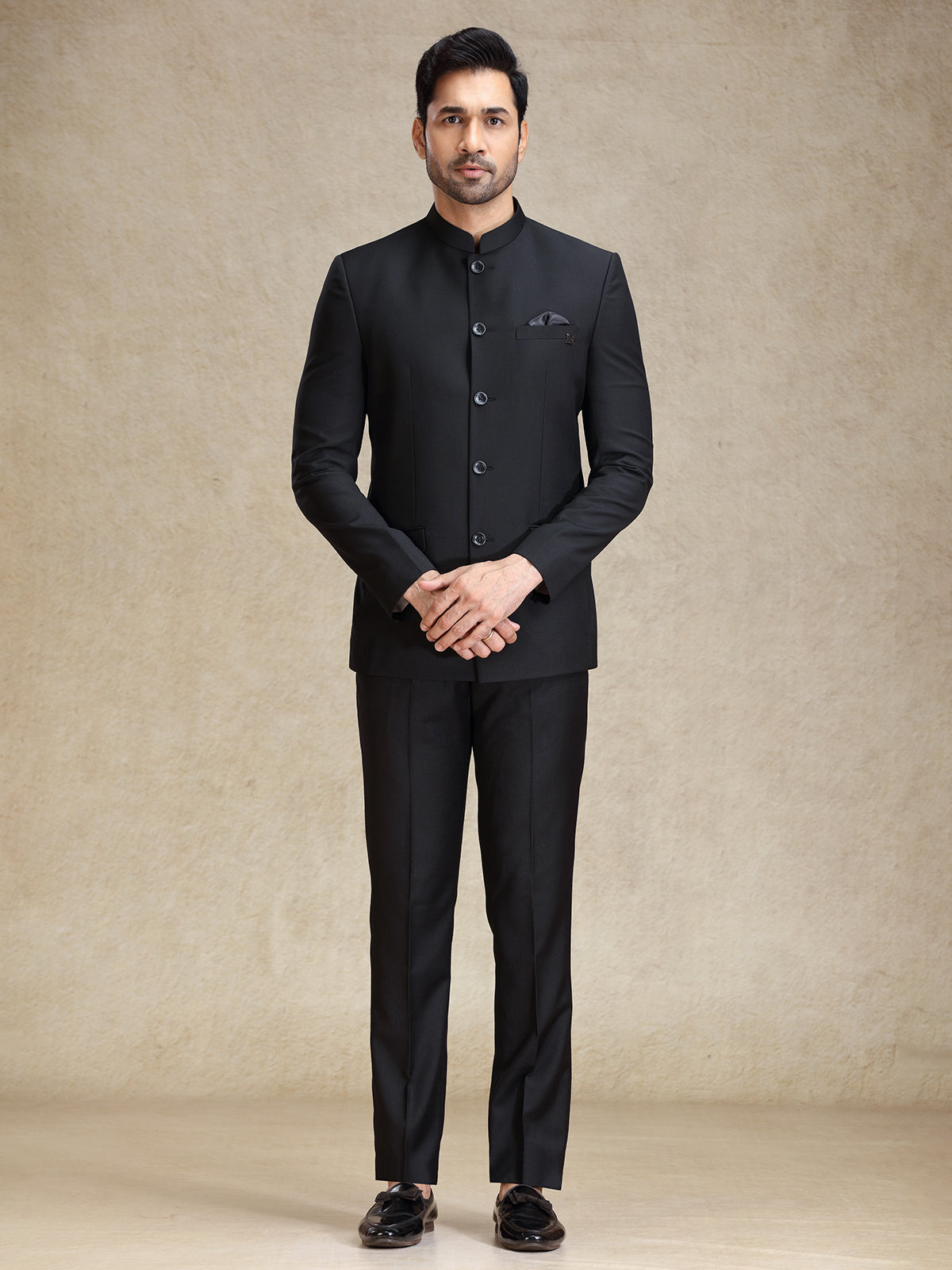 Black jodhpuri suit in soft terry rayon