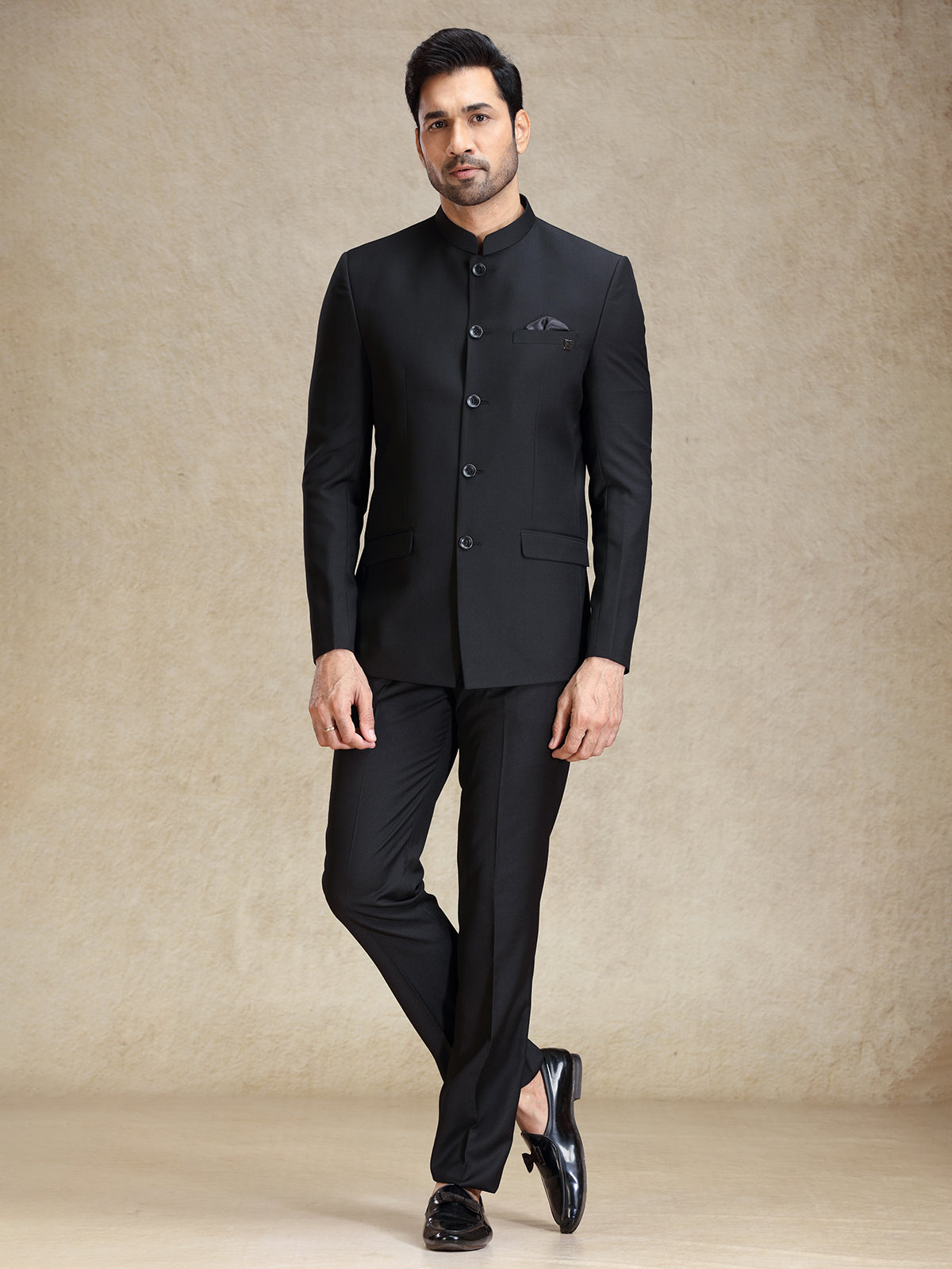 Black jodhpuri suit in soft terry rayon