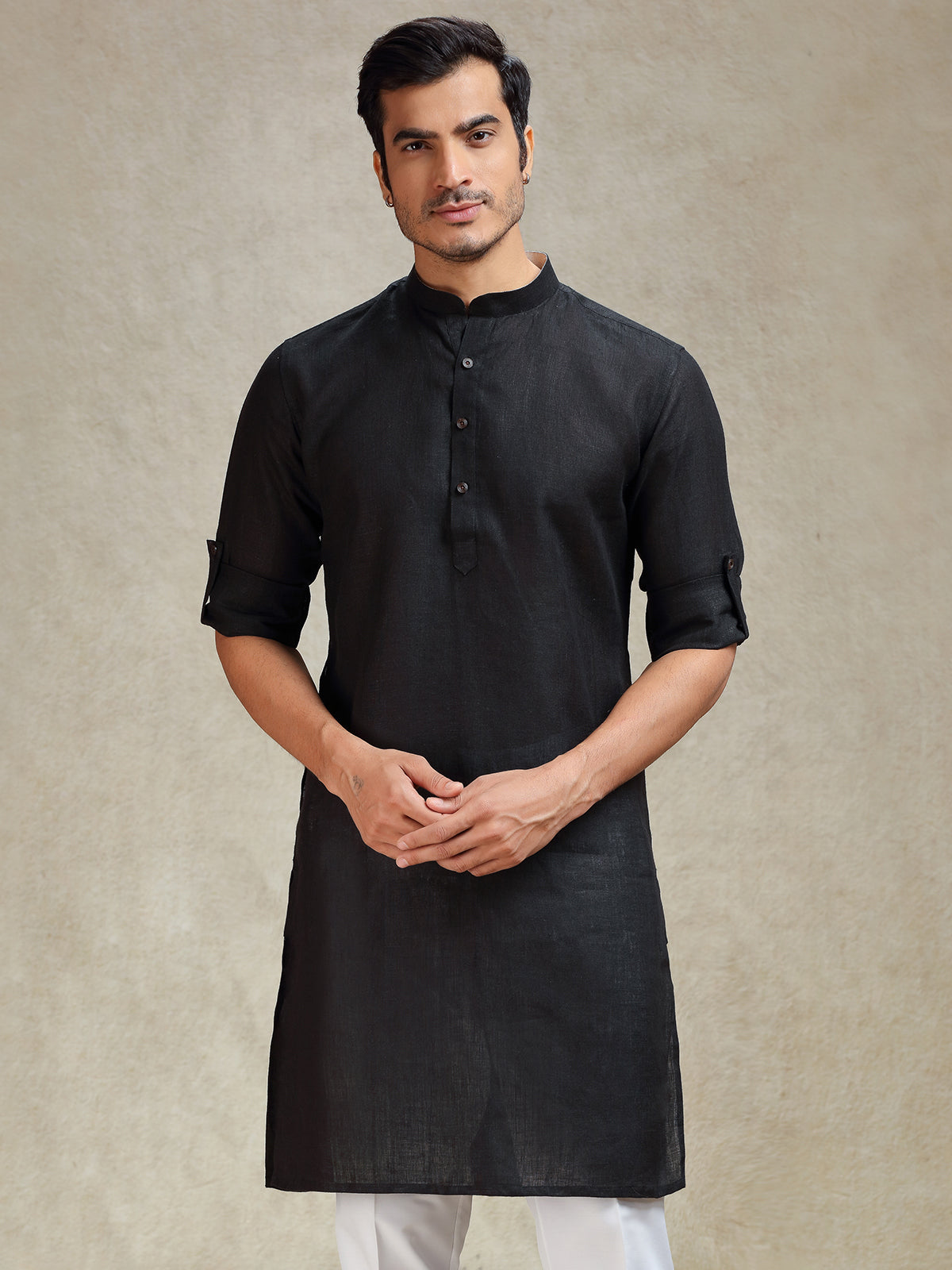 Black linen kurta for ethnic charm