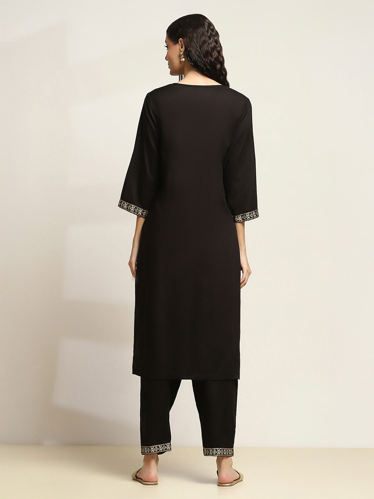 Black printed viscose rayon kurti set