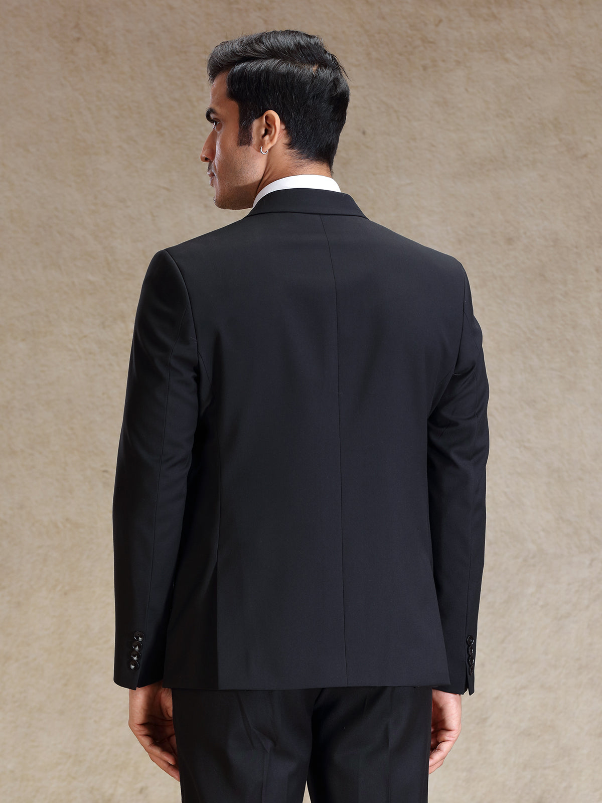 Black refined classy terry rayon blazer for mens wear