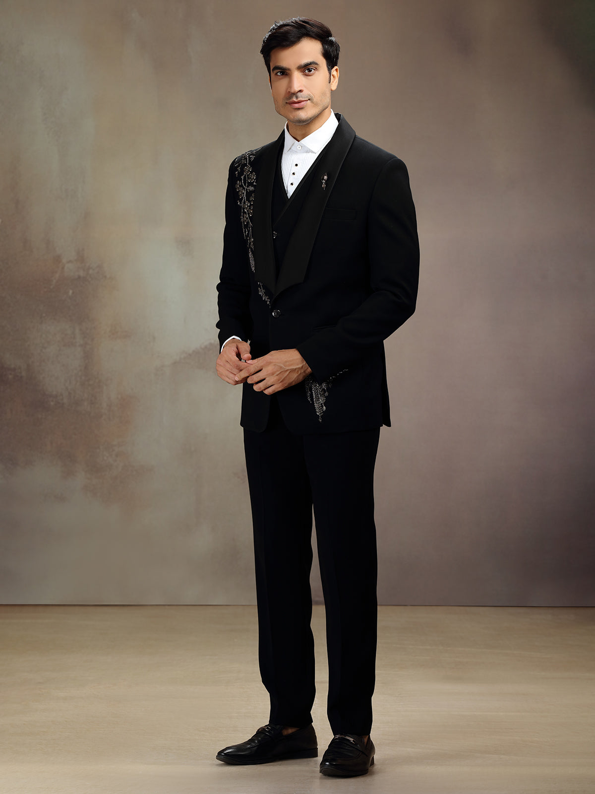 Black sequins crafted coat suit