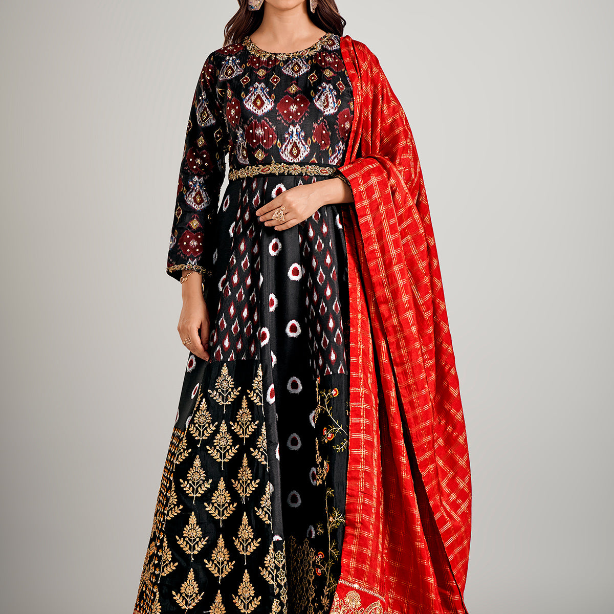 Black silk pakistani anarkali suit with dupatta – G3+Fashion