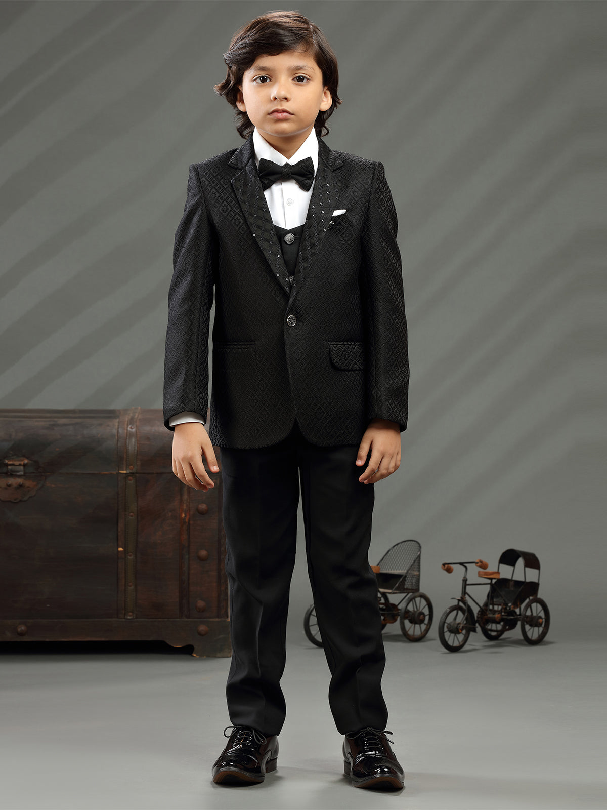 Black terry rayon coat suit for boys