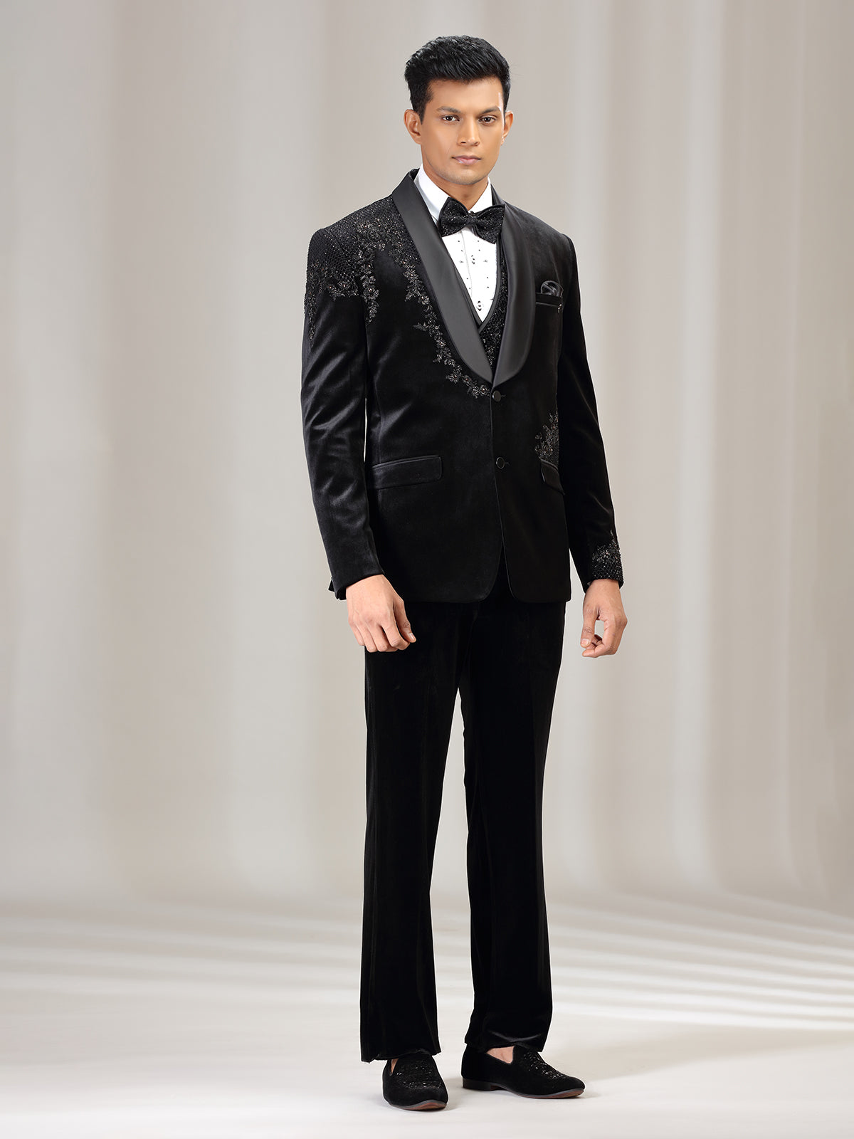 Black terry rayon coat suit for wedding with diamond work