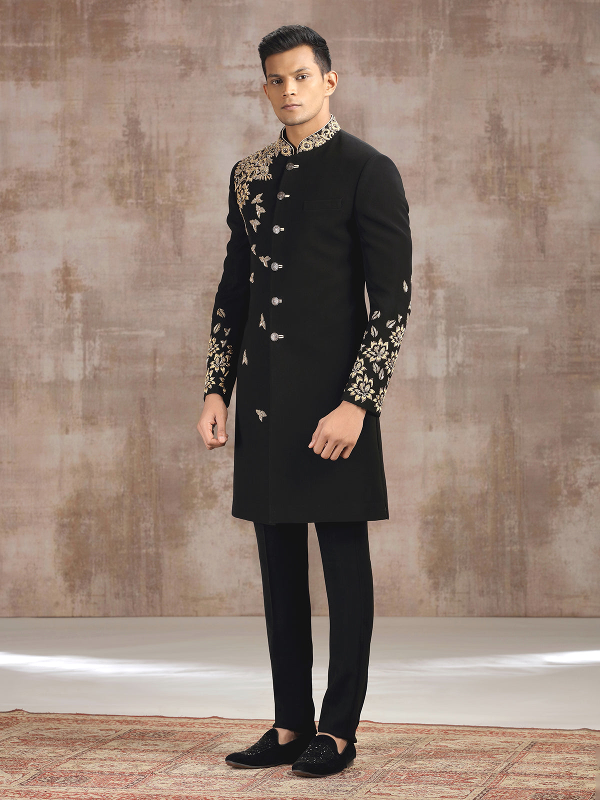 Black terry rayon indo western for wedding wear