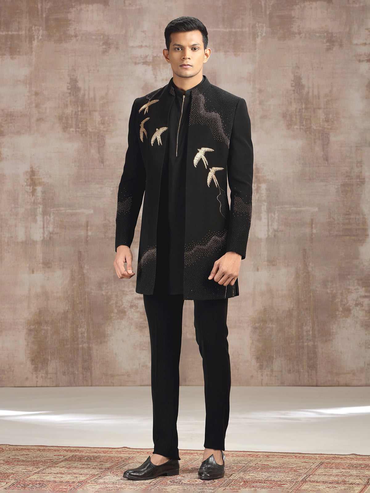Black terry rayon indo western with zardosi work