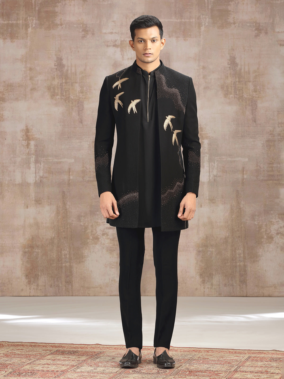 Black terry rayon indo western with zardosi work