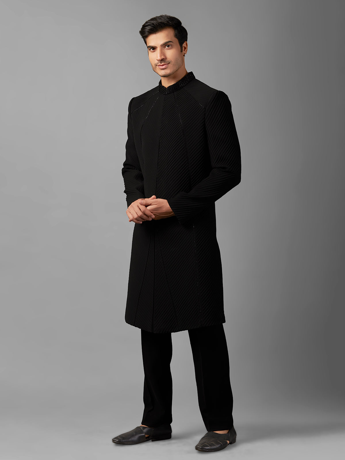 Black terry rayon texture indowestern