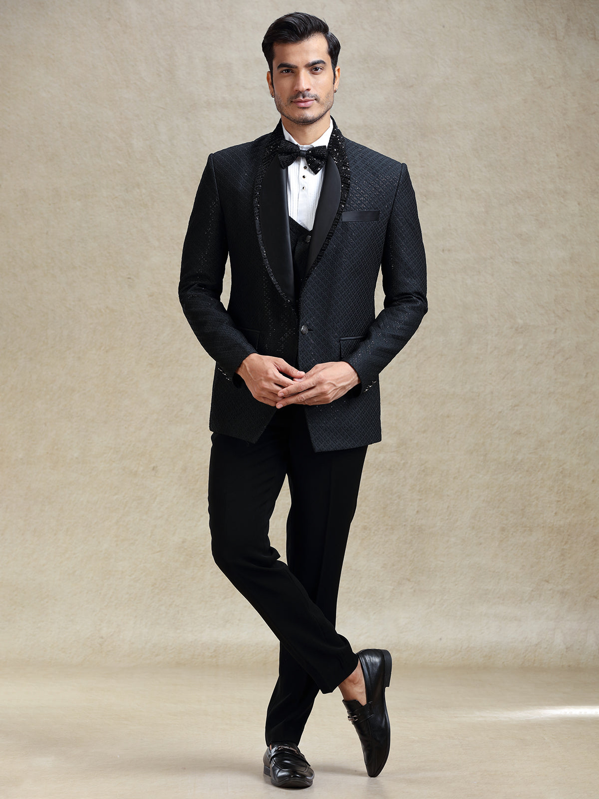 Black tuxedo suit for cocktail parties