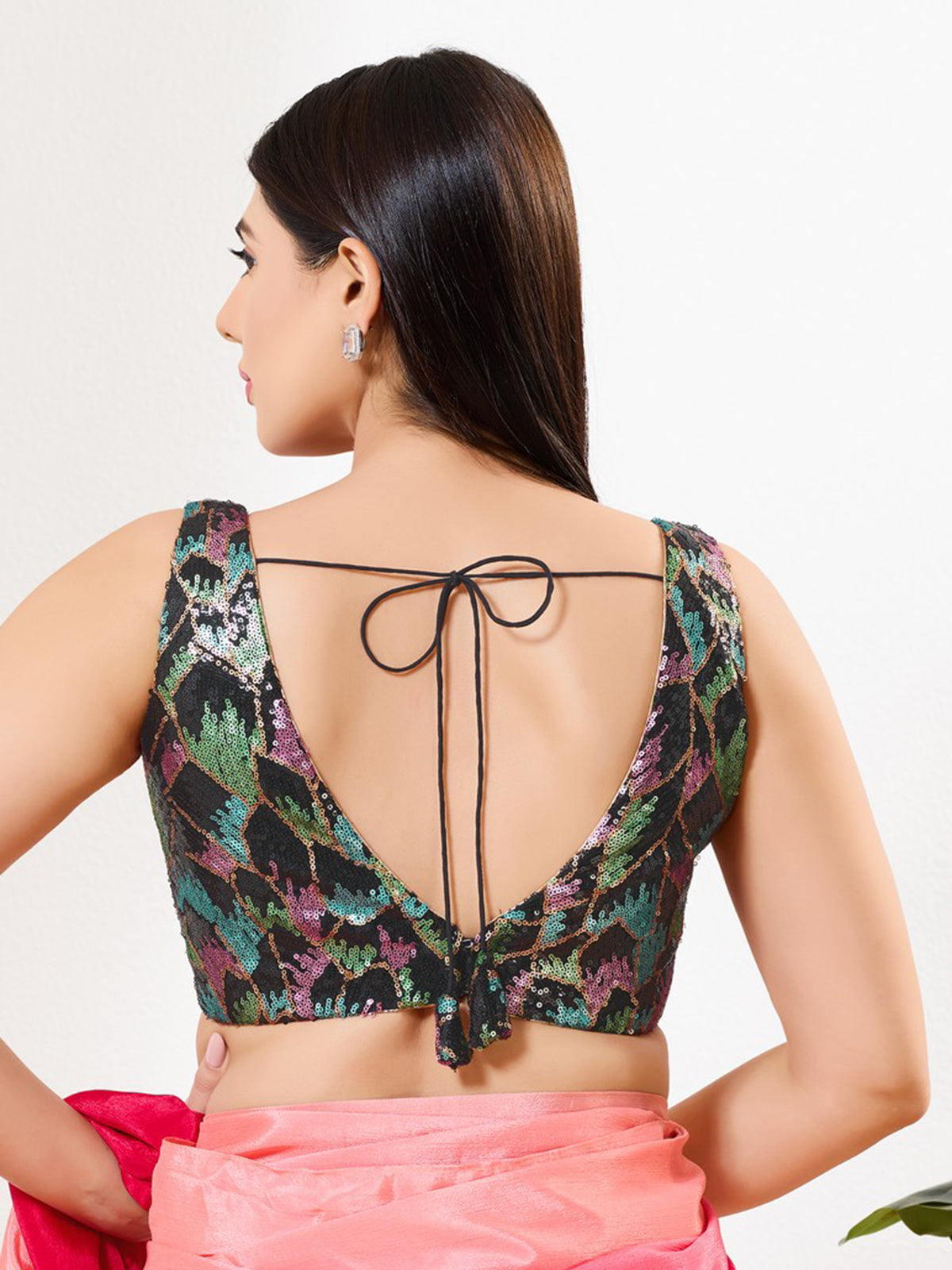Black V neck sequins work blouse