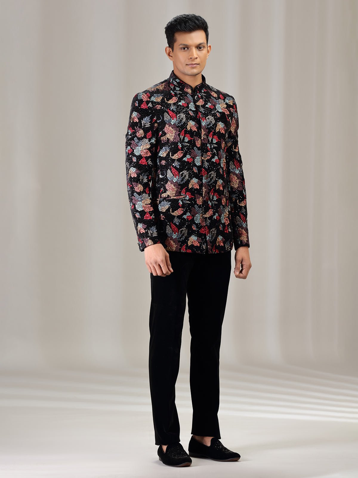 Black wedding wear jodhpuri suit with embroidery