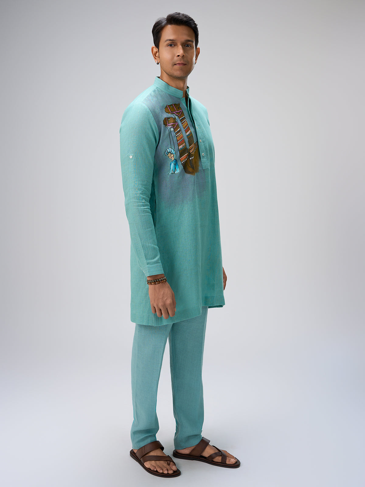 Blue camel artwork kurta pajama men