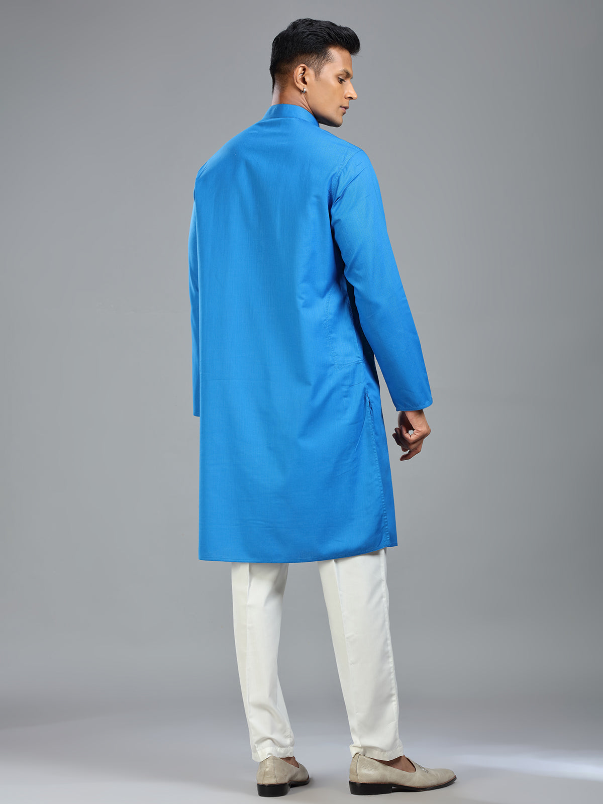 Blue festive ready kurta suit in fine cotton for men