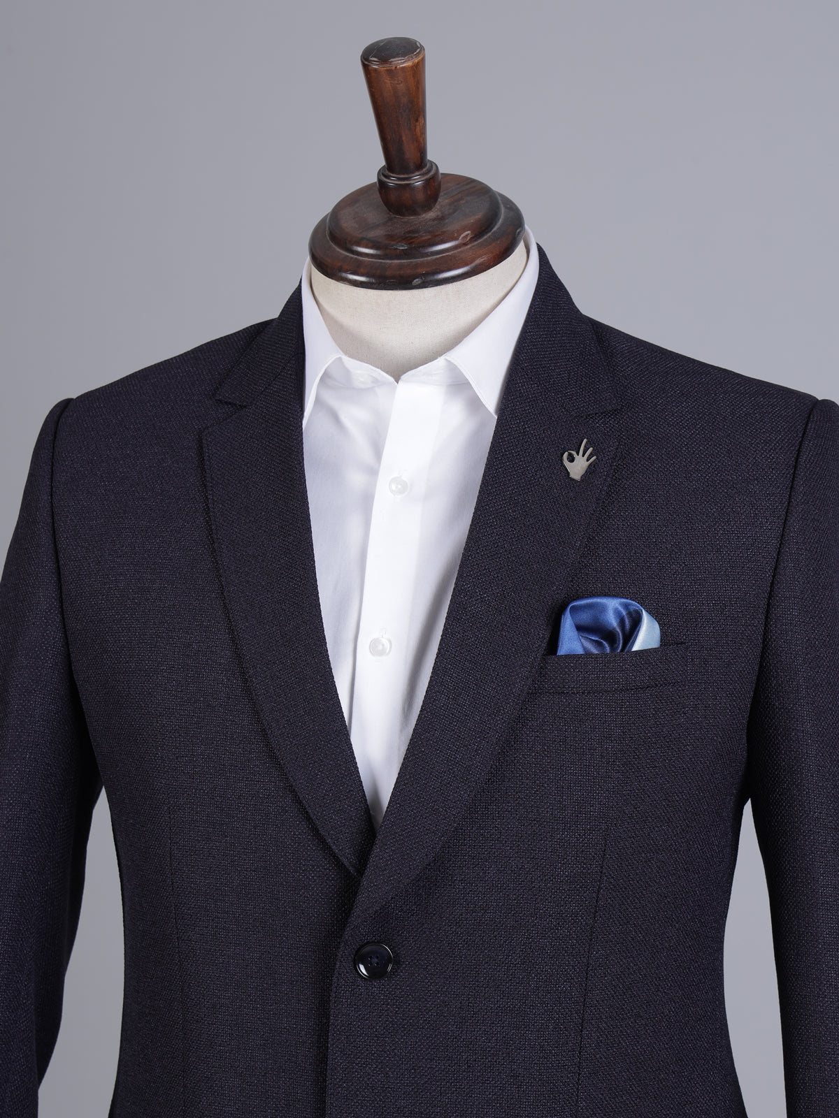 Blue imported terry rayon notch lapel blazer