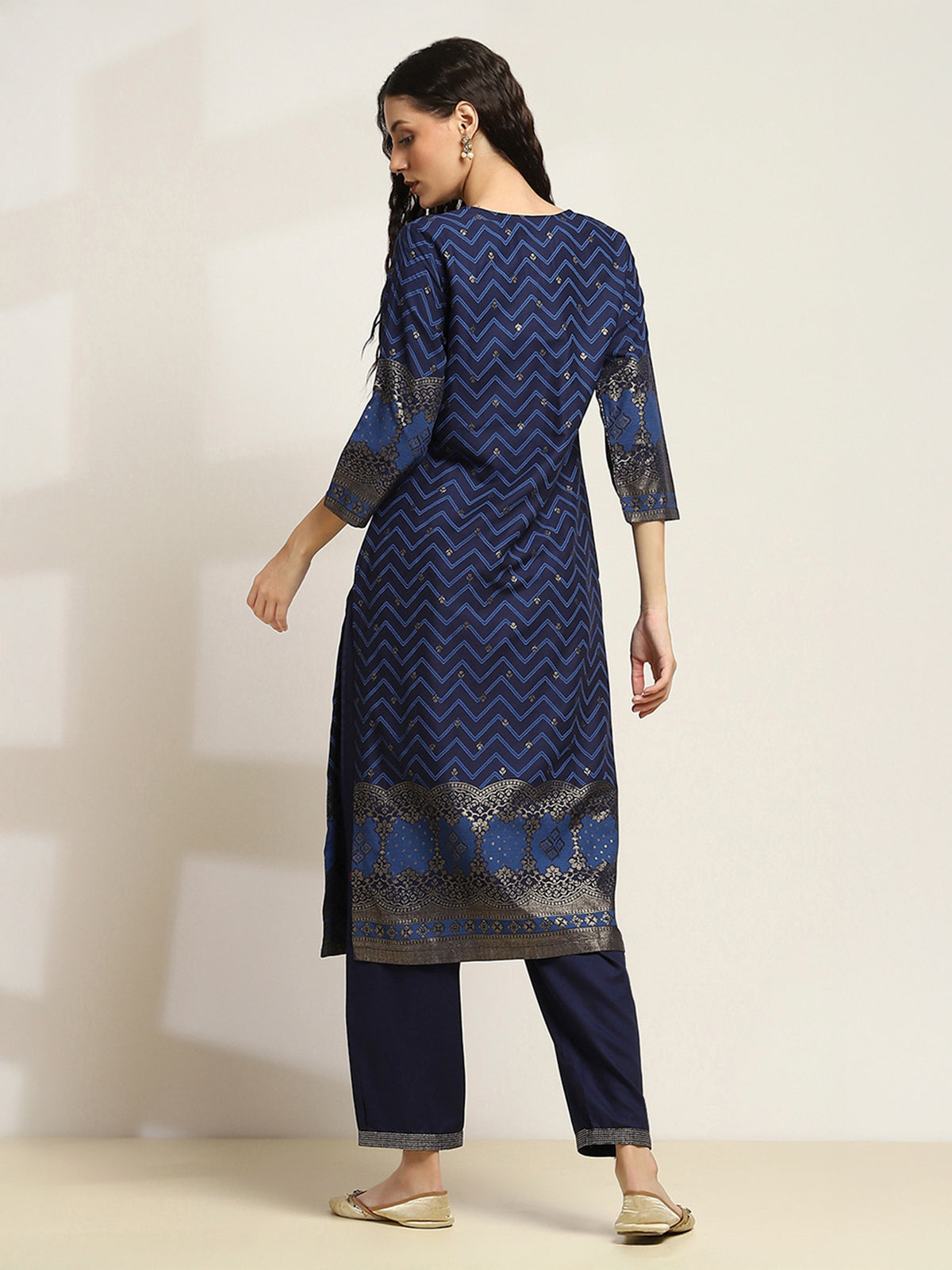 Blue printed viscose rayon kurti set for festive wear