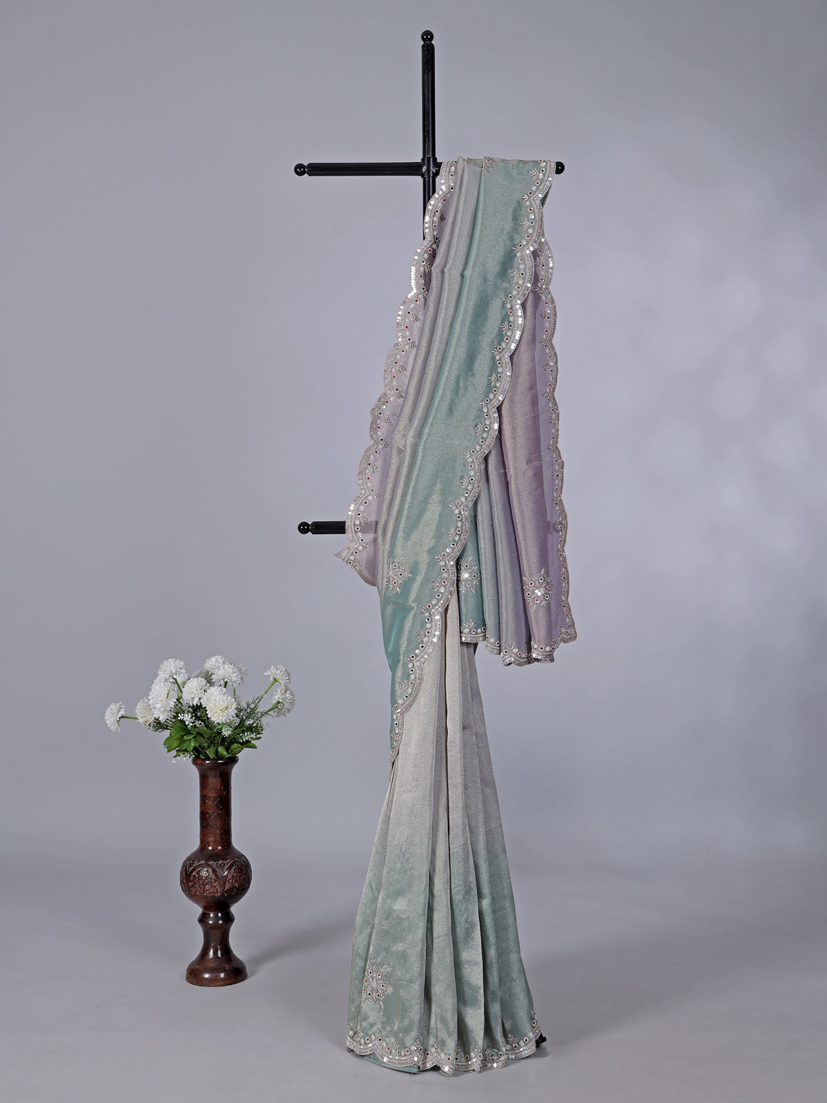 Blue purple shaded tissue silk glam saree