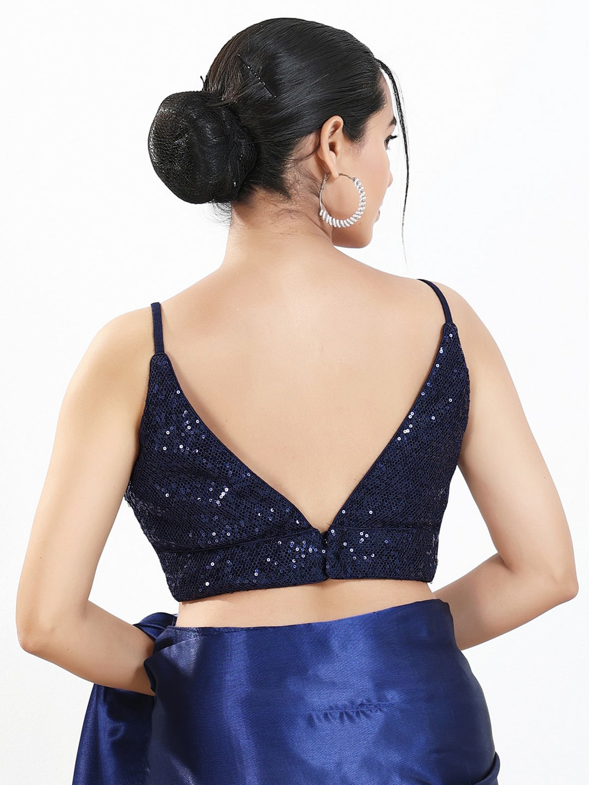 Blue sequin v neck sleeveless party wear blouse