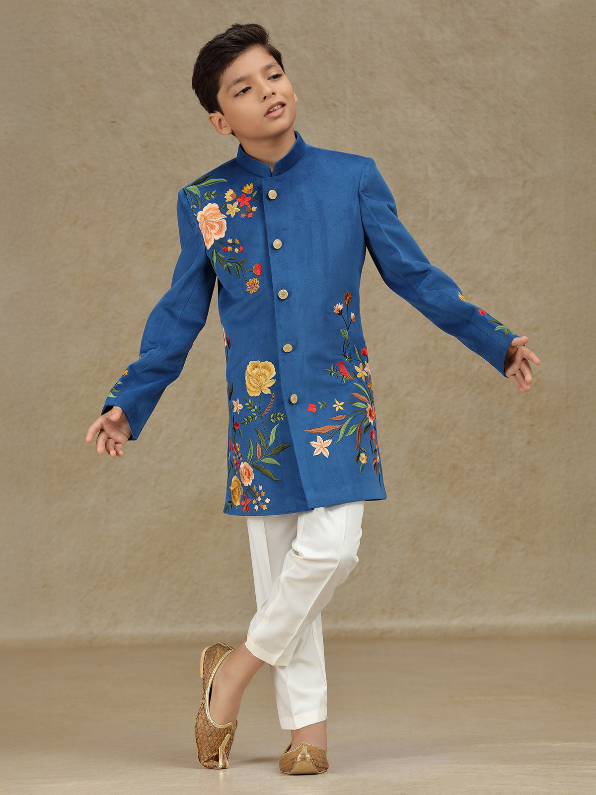 Blue velvet indowestern for boys