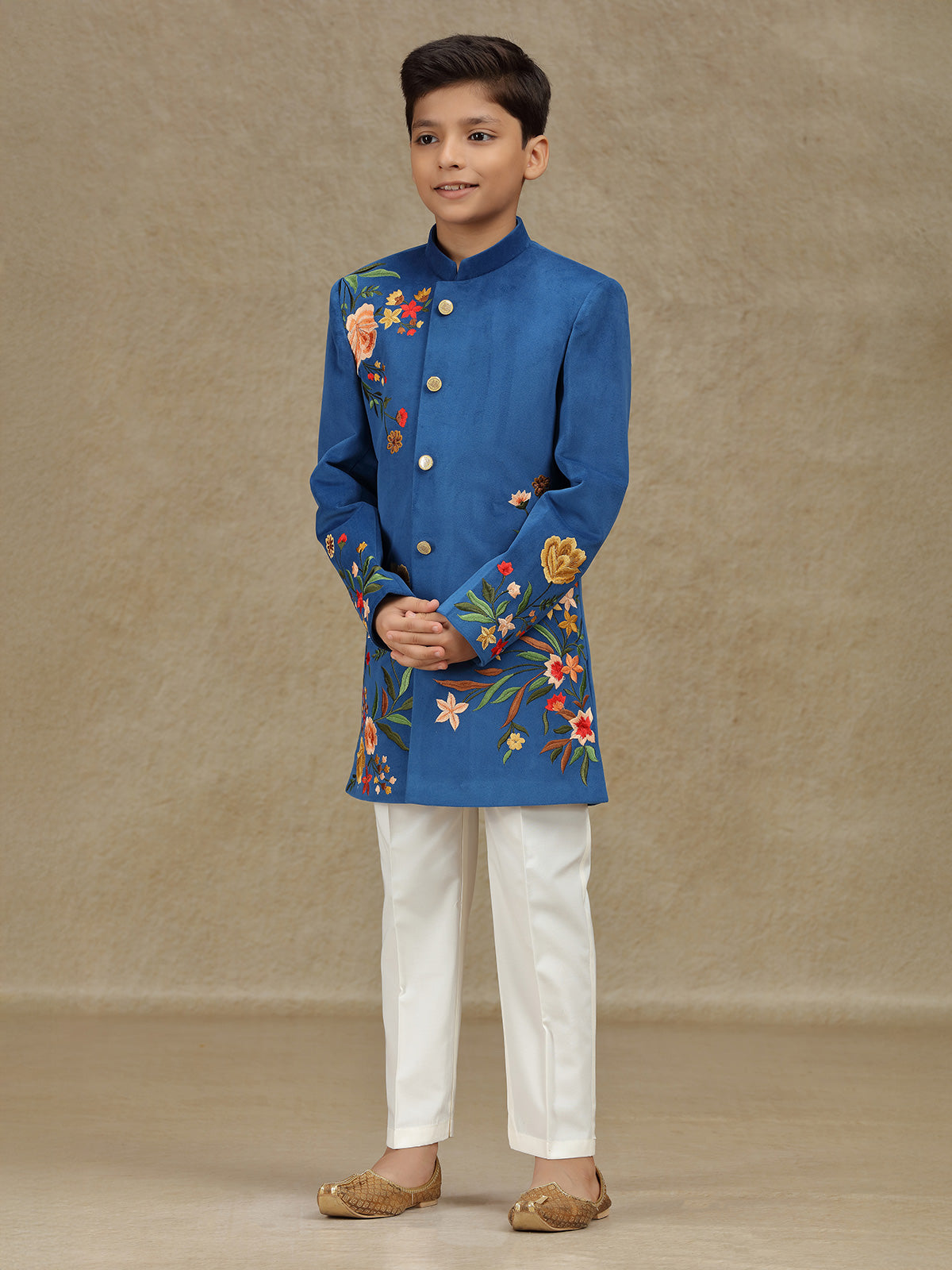 Blue velvet indowestern for boys