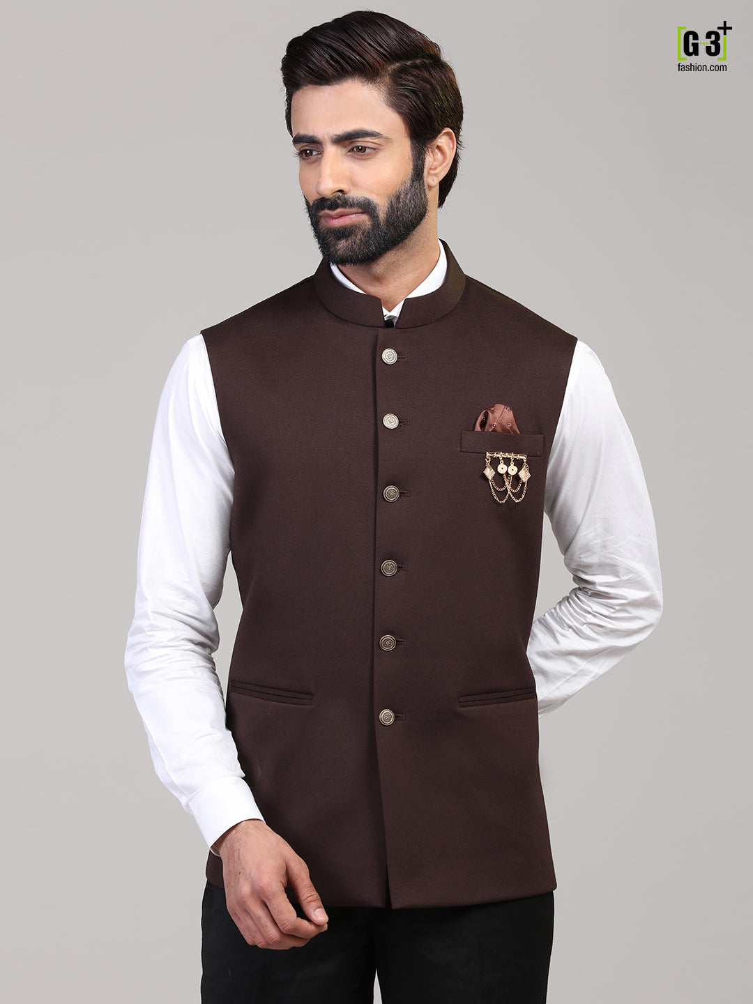 Brown knitted party wear waistcoat