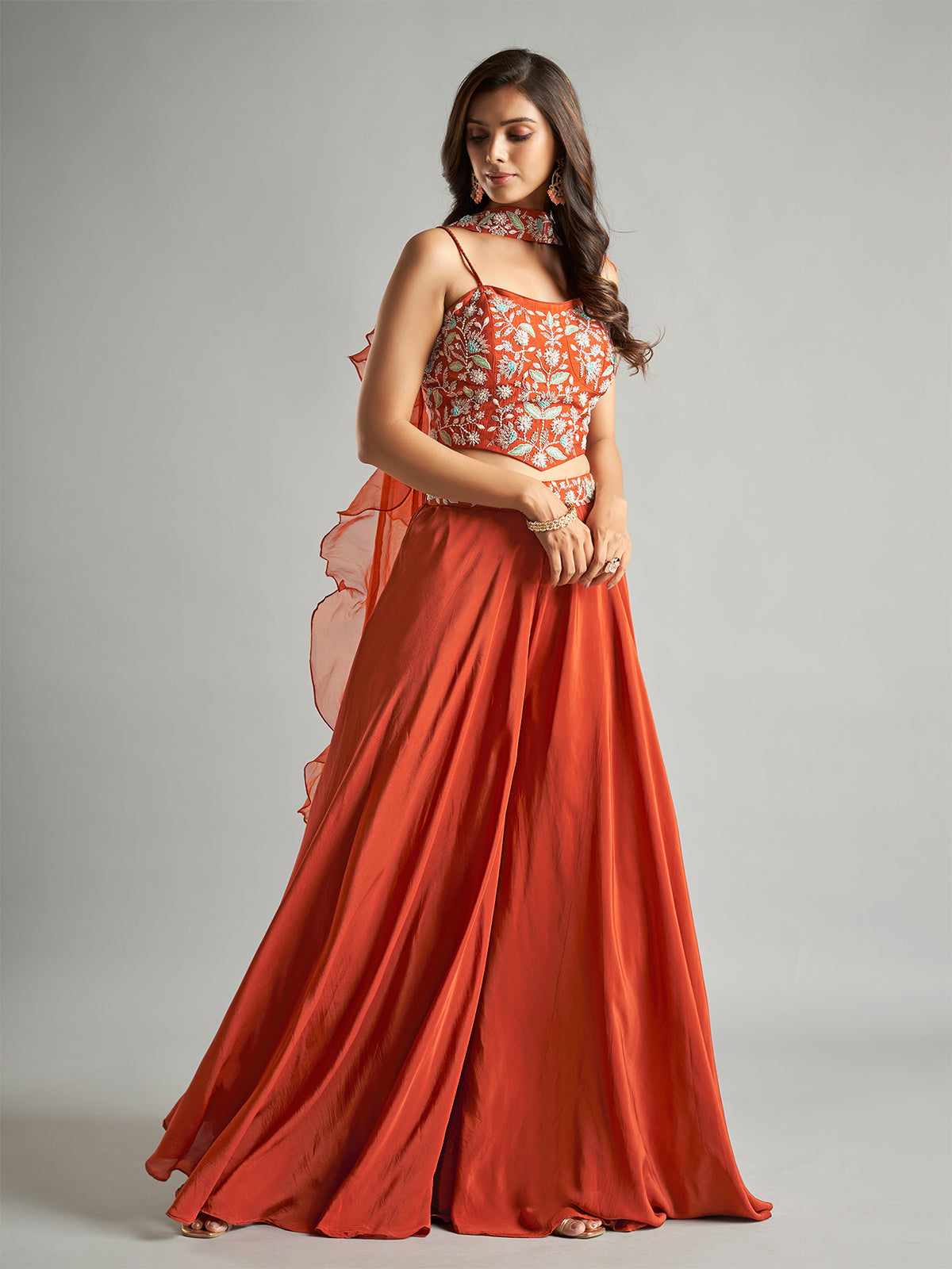 Brown palazzo suit with choker dupatta