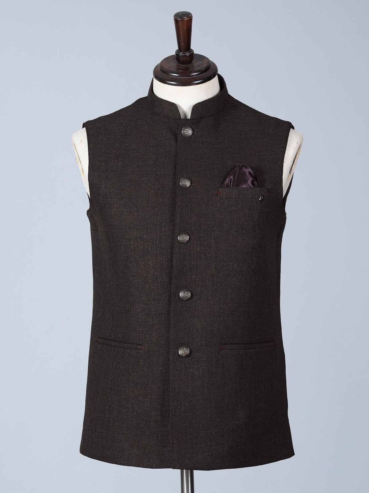 Brown plain cotton silk waistcoat