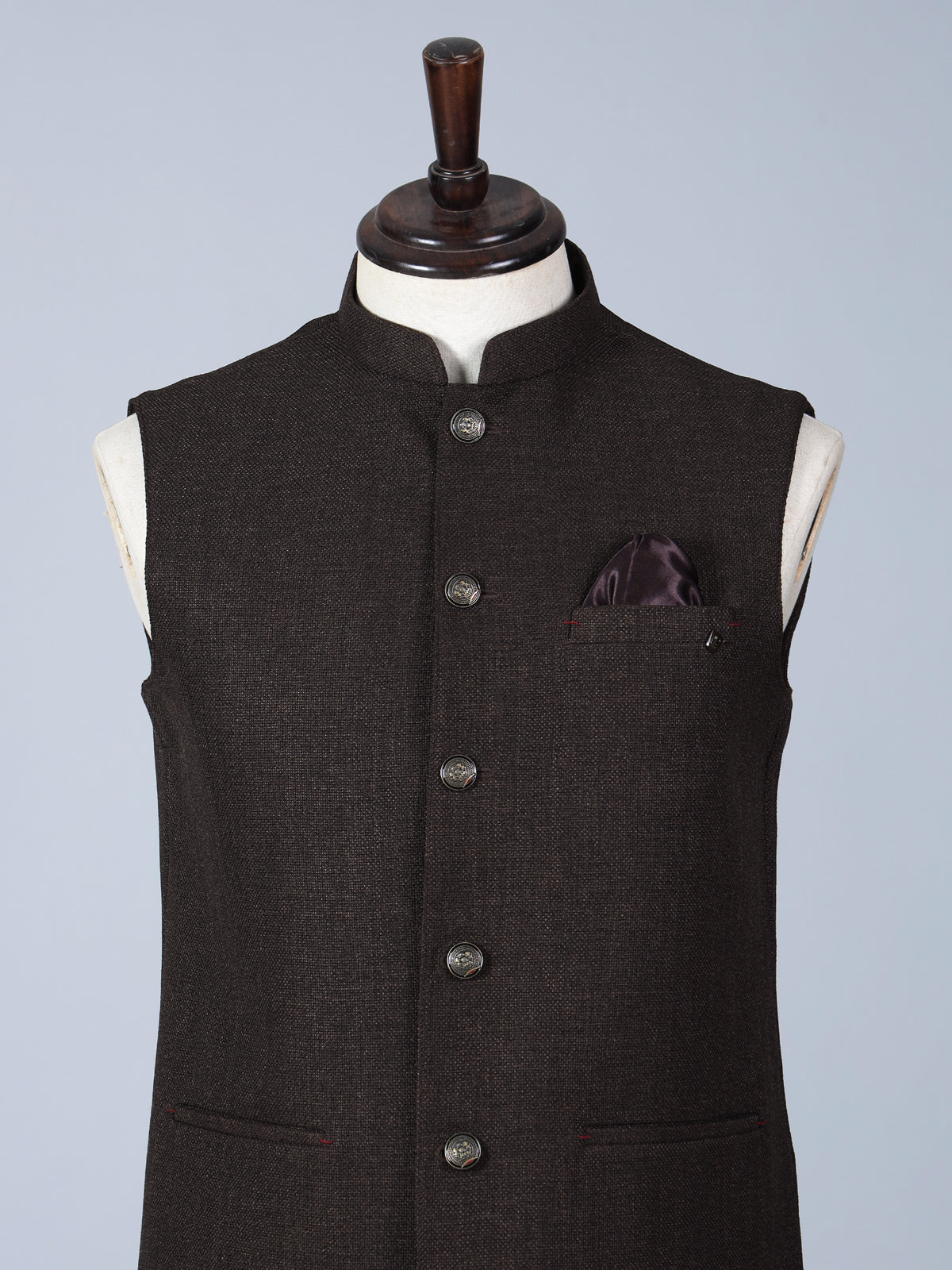 Brown plain cotton silk waistcoat