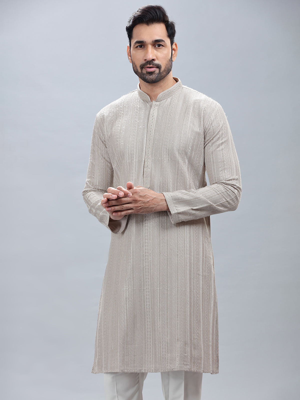 Classic beige georgette kurta pajama for men