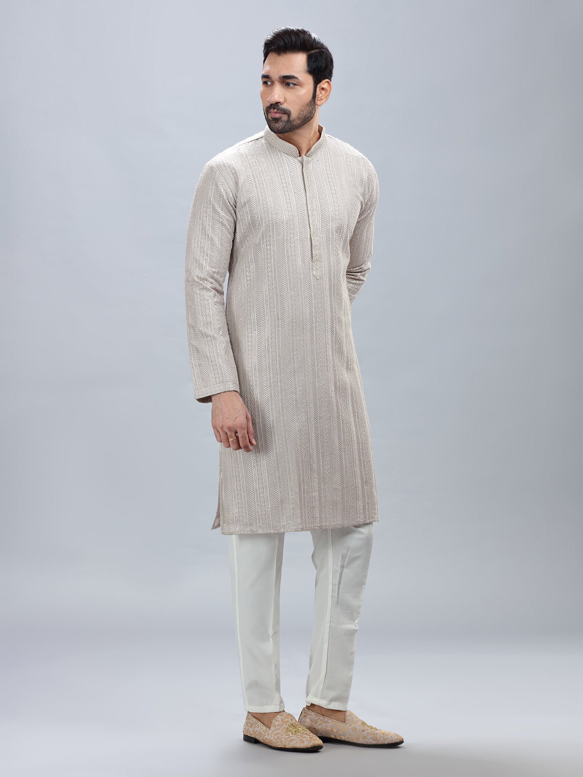 Classic beige georgette kurta pajama for men