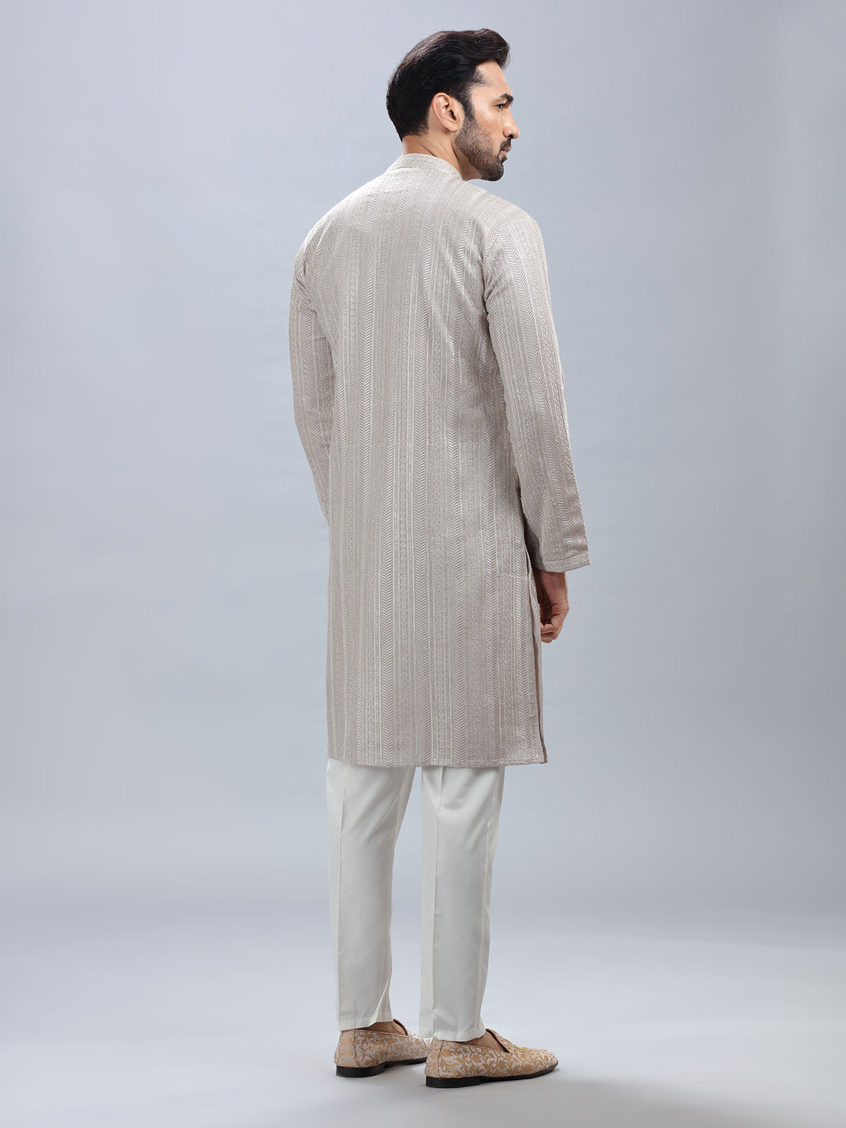 Classic beige georgette kurta pajama for men