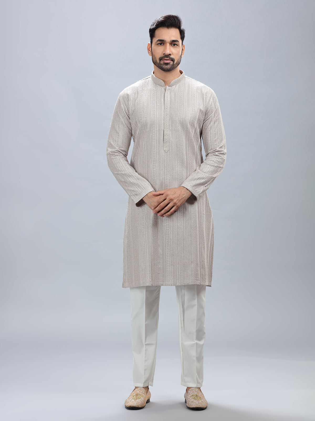 Classic beige georgette kurta pajama for men