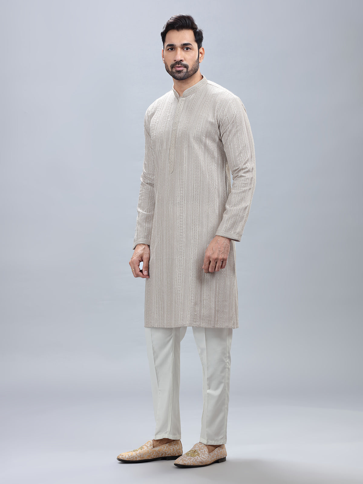 Classic beige georgette kurta pajama for men