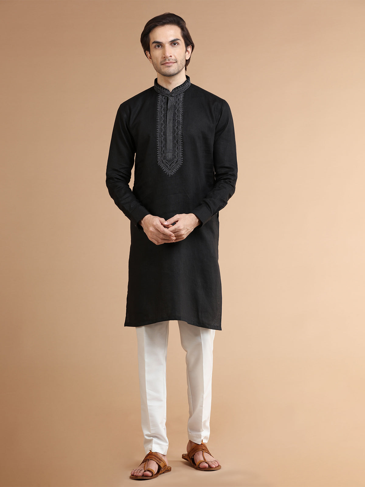 Classic black linen kurta suit