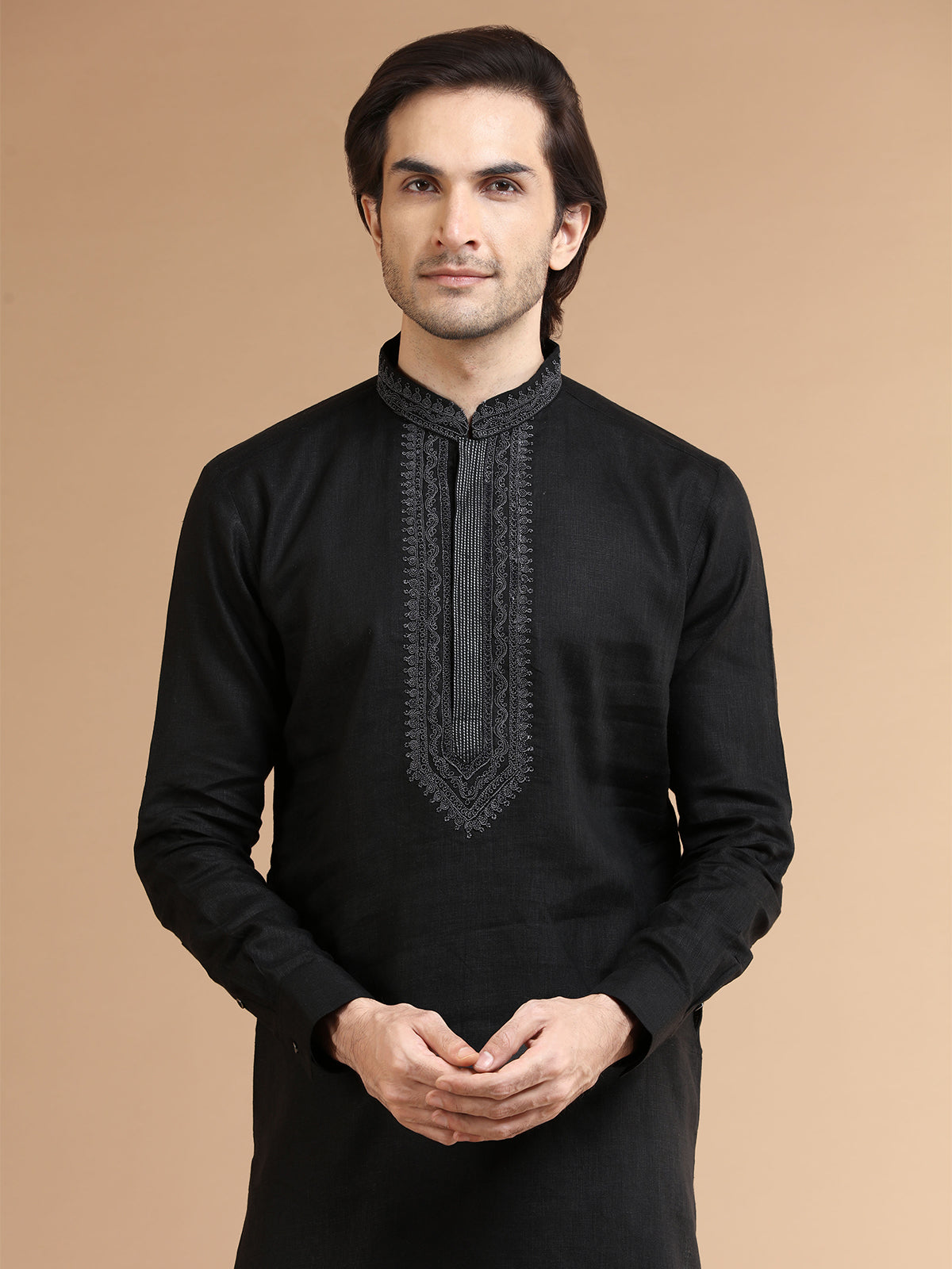 Classic black linen kurta suit