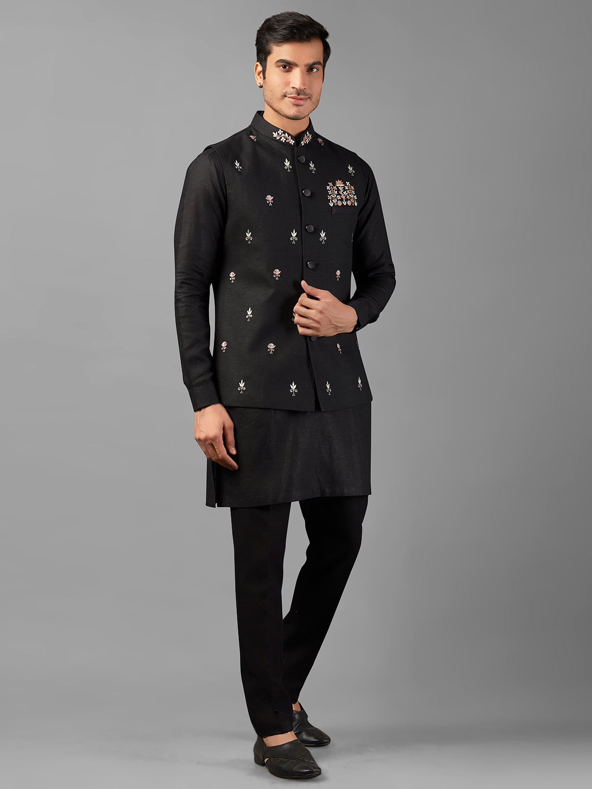 Classic black linen waistcoat set