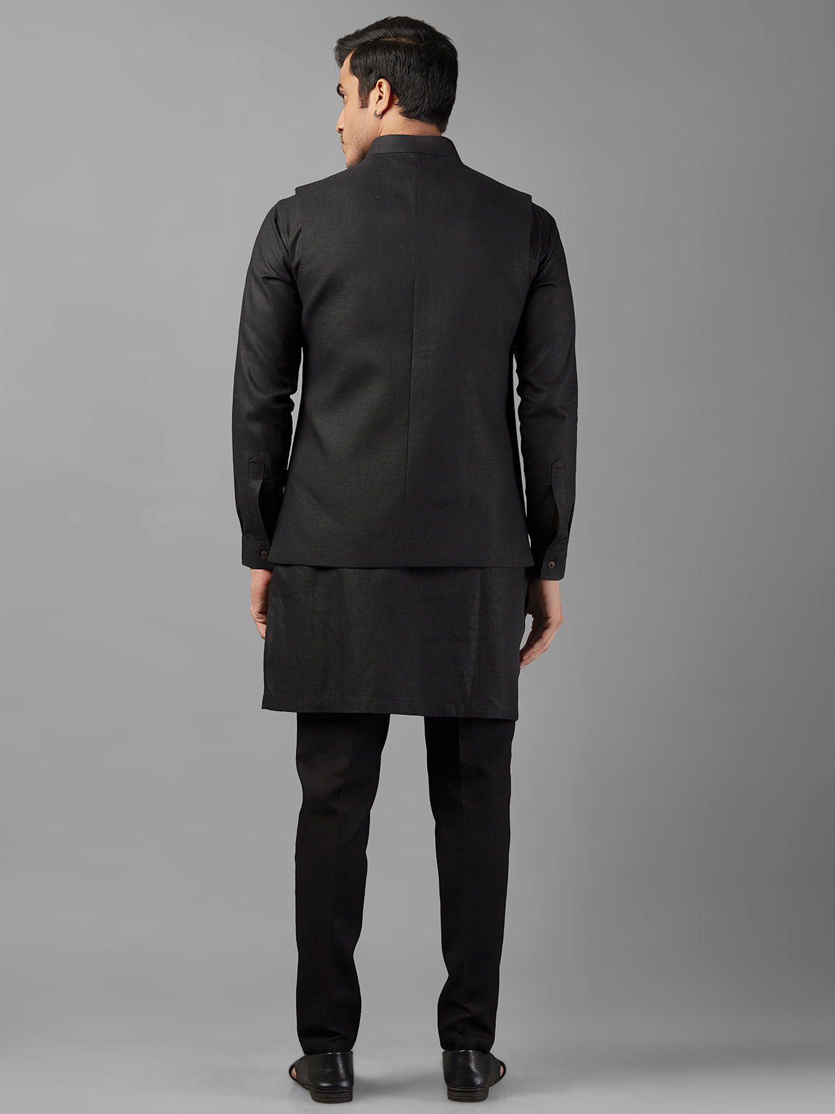 Classic black linen waistcoat set