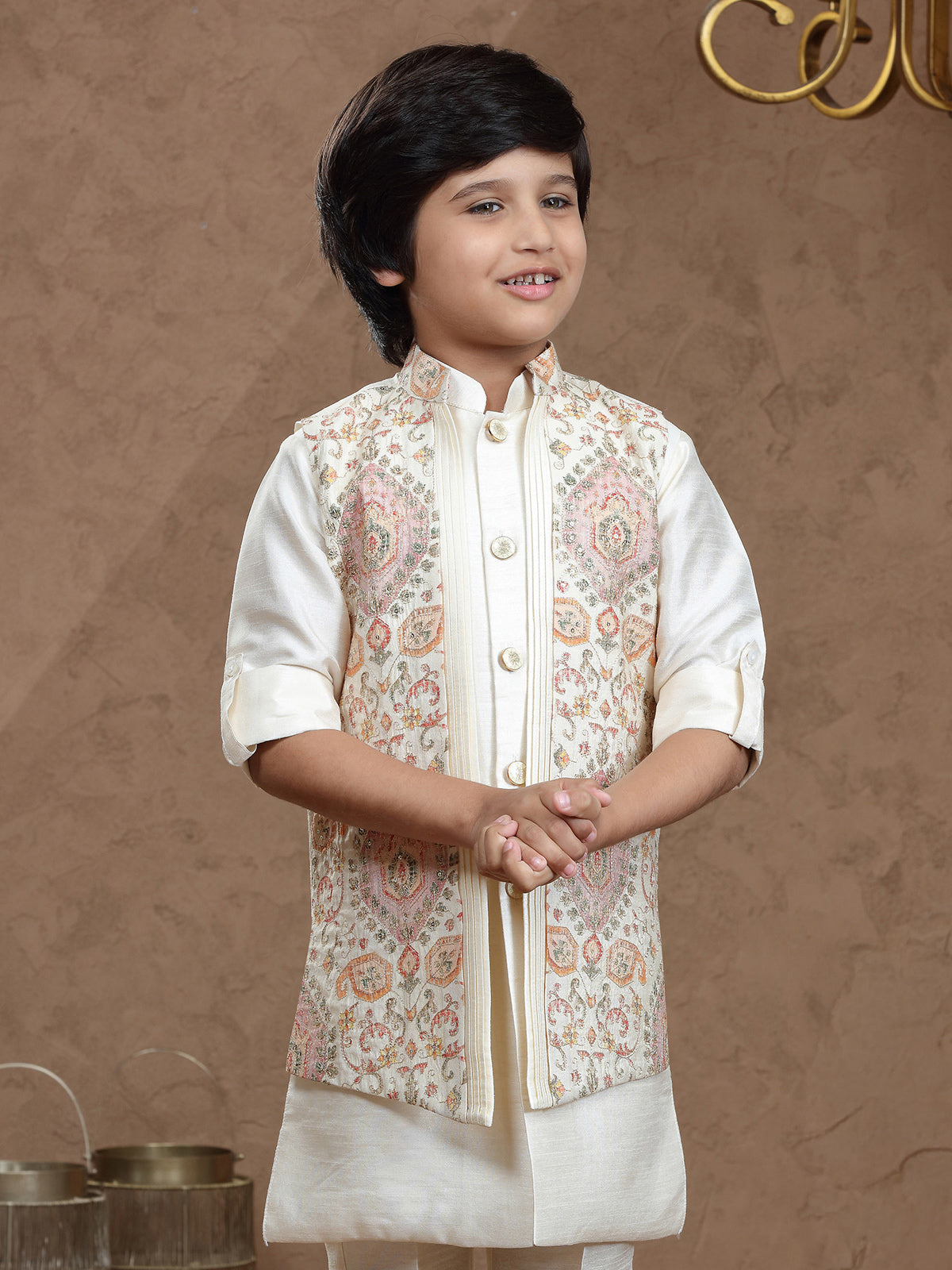 Classic cream silk jacket style waistcoat set
