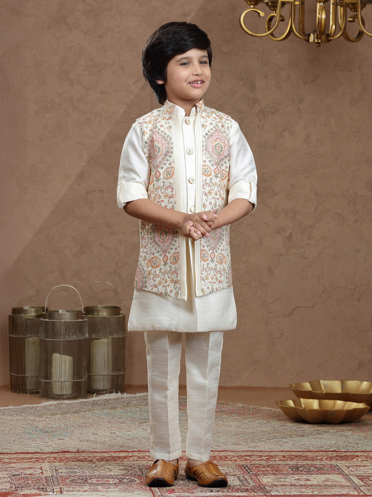 Classic cream silk jacket style waistcoat set